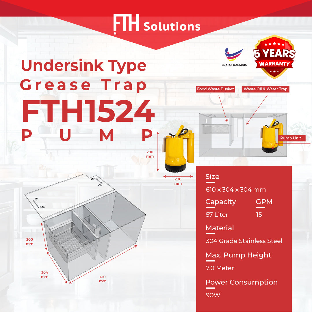 15 GPM (57L) Kitchen Grease Trap With SP-90AT Pump