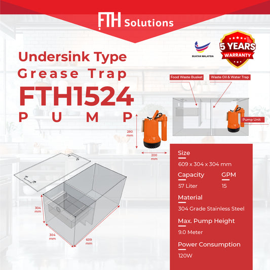 15 GPM (57L)   Kitchen Grease Trap With SP-120AT  Pump